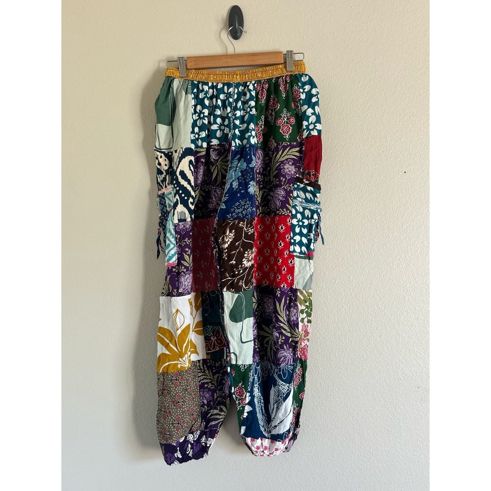 Patchwork Boho Hippie Harem Pants Rayon Cotton 26" Sz  S/M